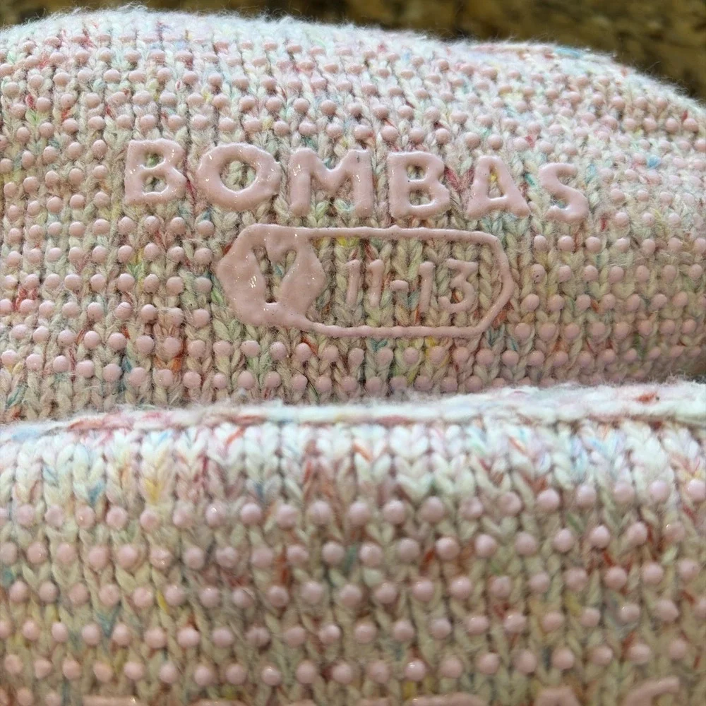 Bombas Pink/Multi Cable Knit Gripper Slippers Unisex Youth Kid Girl Shoes 11-13